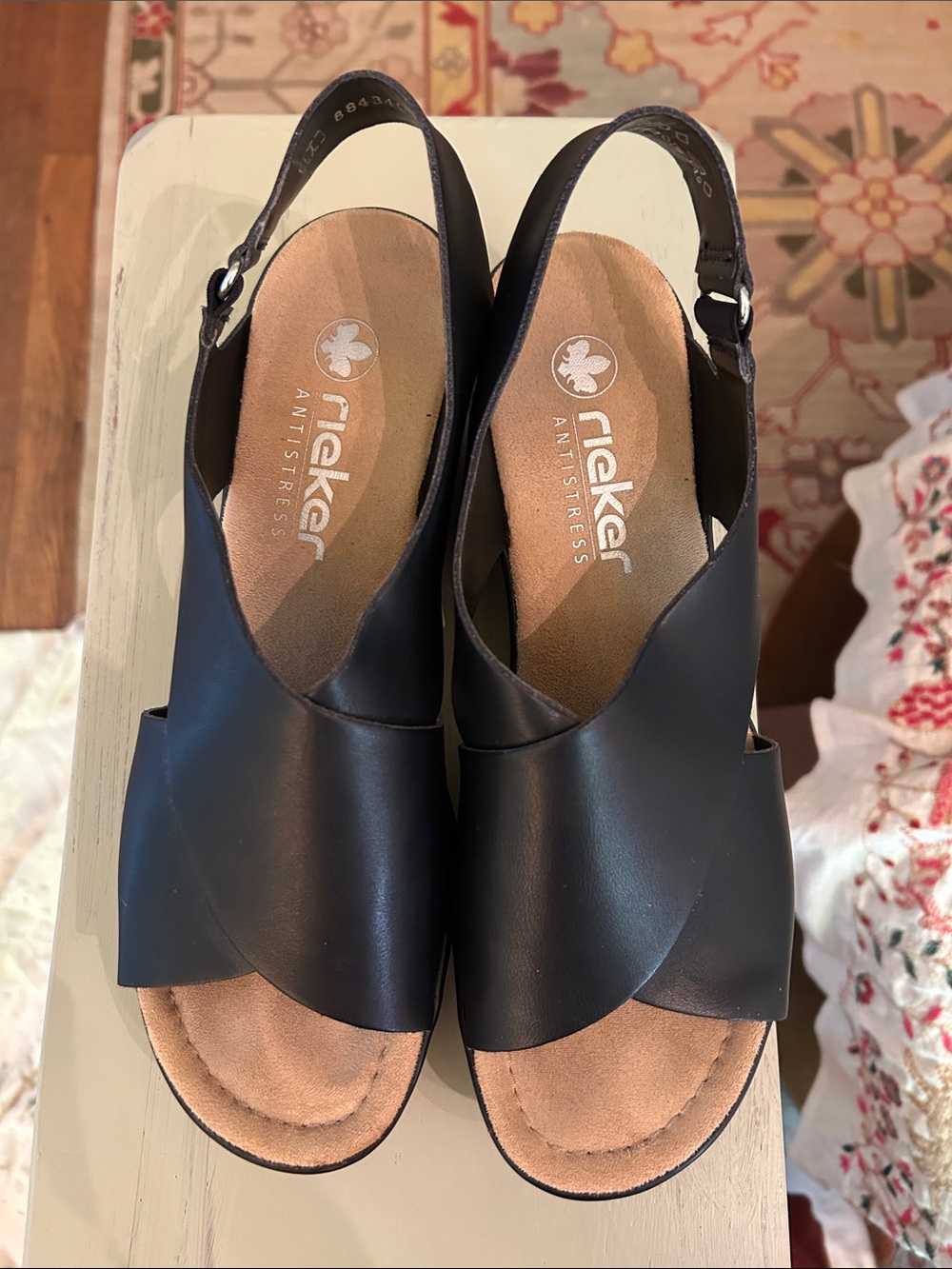 Rieker Black Leather Open-Toe Slingback Sandals- 41